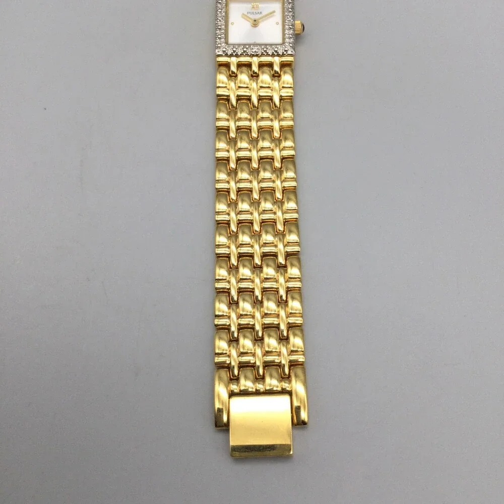 Pulsar Women Watch 17mm White Dial Gold Tone Diamond V810-X056 New Battery 6.75